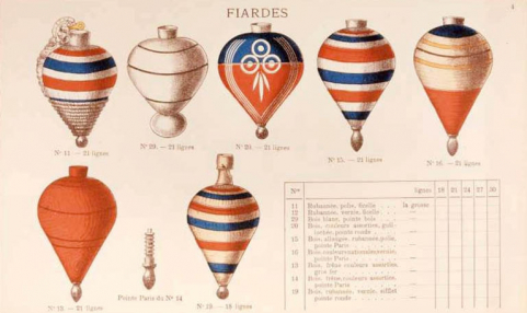 Articles de tournerie vendus par la société dans les années 1920 : fiardes (ou toupies). © Région Bourgogne-Franche-Comté, Inventaire du patrimoine