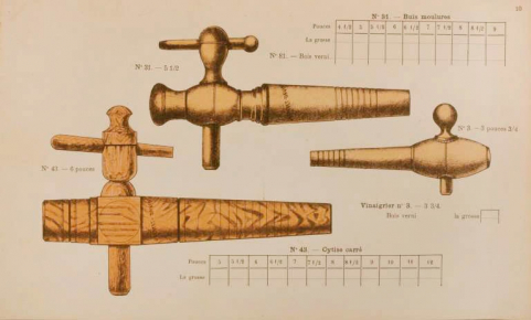 Articles de tournerie vendu vendu par la société dans les années 1920 : robinets. © Région Bourgogne-Franche-Comté, Inventaire du patrimoine
