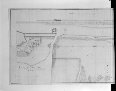 Plan du canal et des usines projettées sur la rivière d'Ain à Siam [détail de la moitié gauche]. © Région Bourgogne-Franche-Comté, Inventaire du patrimoine