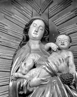 Vierge à l'Enfant, vue rapprochée, à mi-corps de face. © Région Bourgogne-Franche-Comté, Inventaire du patrimoine