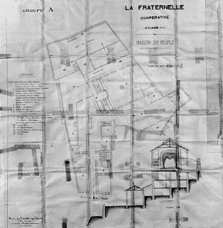 La Fraternelle. Coopérative. St Claude (Jura). Maison du Peuple. Plan du rez-de-chaussée, coupe AB [...]. © Région Bourgogne-Franche-Comté, Inventaire du patrimoine