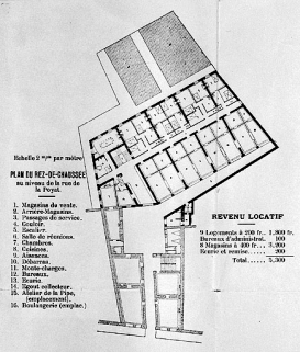 Plans de la Maison du Peuple de St Claude. Plan du rez-de-chaussée au niveau de la rue de la Poyat. © Région Bourgogne-Franche-Comté, Inventaire du patrimoine