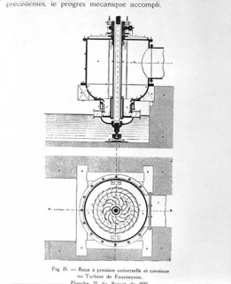 Détail du dessin et de la coupe de la turbine Fourneyron (1832). © Région Bourgogne-Franche-Comté, Inventaire du patrimoine Détail du dessin et de la coupe de la turbine Fourneyron (1832). © Région Bourgogne-Franche-Comté, Inventaire du patrimoine