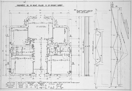 Propriété de Mr René Fillod [...] [plan avec indications de montage et coupe de la toiture]. © Région Bourgogne-Franche-Comté, Inventaire du patrimoine