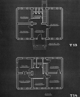 Exemple de constructions dans les années 1930 : plans de maisons T13 et T14. © Région Bourgogne-Franche-Comté, Inventaire du patrimoine