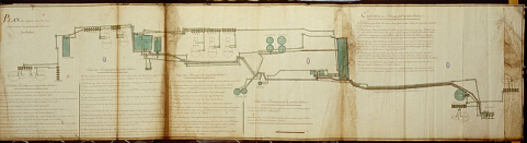 Plan des Différents Cours des Eaux salées et douces des grande et petite Salines de Salins. © Région Bourgogne-Franche-Comté, Inventaire du patrimoine Plan des Différents Cours des Eaux salées et douces des grande et petite Salines de Salins. © Région Bourgogne-Franche-Comté, Inventaire du patrimoine