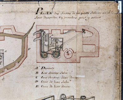 Plan géométral du Rets de chaussée [... : détail du puits à Muire]. © Région Bourgogne-Franche-Comté, Inventaire du patrimoine