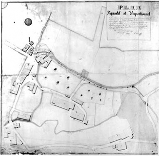 Plan figuratif et proportionnel des lieux litigieux [...] entre le sieur Pauly Charles de Balanod et la commune du dit Balanod. © Région Bourgogne-Franche-Comté, Inventaire du patrimoine
