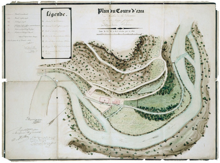 Plan du Cours d'eau du Moulin de la Daraise et de la Forge projetée par la veuve et héritiers Boudon. © Région Bourgogne-Franche-Comté, Inventaire du patrimoine