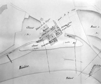 Rivière de Bienne [...] Réglementation des Usines Sous le Pré et de la Coupe. Plan parcellaire [détail]. © Région Bourgogne-Franche-Comté, Inventaire du patrimoine