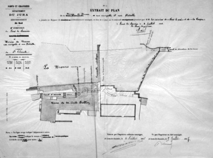 Extrait du plan de la Rivière de Bienne [...] [plan-masse partiel de l'usine]. © Région Bourgogne-Franche-Comté, Inventaire du patrimoine