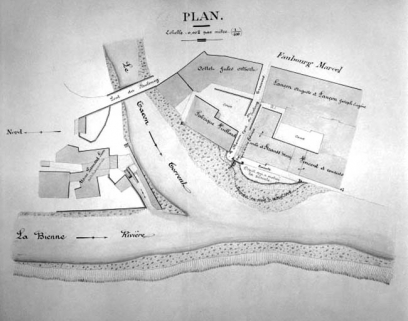 Plainte de M.M. Léon Panisset et Jules Grenier au sujet des dépôts de matériaux faits au confluent du Tacon et de la Bienne. Plan de détails. © Région Bourgogne-Franche-Comté, Inventaire du patrimoine Plainte de M.M. Léon Panisset et Jules Grenier au sujet des dépôts de matériaux faits au confluent du Tacon et de la Bienne. Plan de détails. © Région Bourgogne-Franche-Comté, Inventaire du patrimoine