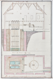 Plan du Puit de Lons le Saunier avec sa coupe et profil, et toutes ses machines représentées. © Région Bourgogne-Franche-Comté, Inventaire du patrimoine Plan du Puit de Lons le Saunier avec sa coupe et profil, et toutes ses machines représentées. © Région Bourgogne-Franche-Comté, Inventaire du patrimoine