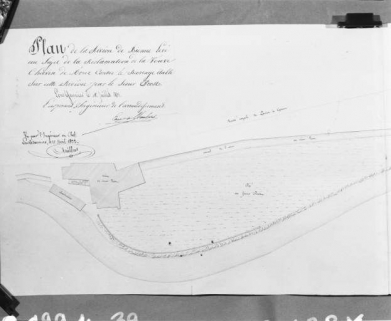 Plan de la rivière de Bienne levé au sujet de la réclamation de la veuve Chavin de Morez [détail de la partie gauche]. © Région Bourgogne-Franche-Comté, Inventaire du patrimoine