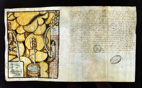 [Dessin du puits à Muyre : vue d'ensemble avec le texte]. © Région Bourgogne-Franche-Comté, Inventaire du patrimoine