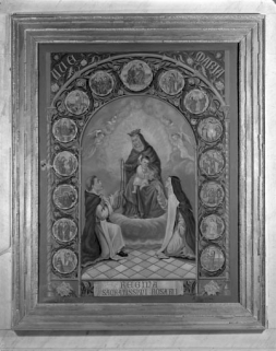 Le tableau du Rosaire, sur le retable de l'autel latéral nord. © Région Bourgogne-Franche-Comté, Inventaire du patrimoine