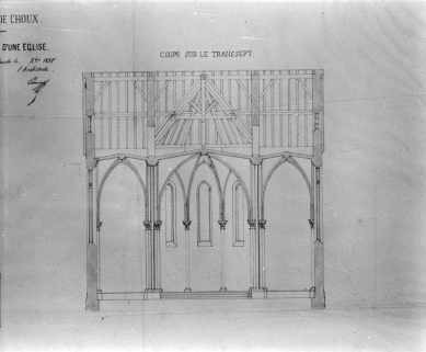 Commune de Choux. Construction d'une église [détail de la coupe sur le transept]. © Région Bourgogne-Franche-Comté, Inventaire du patrimoine