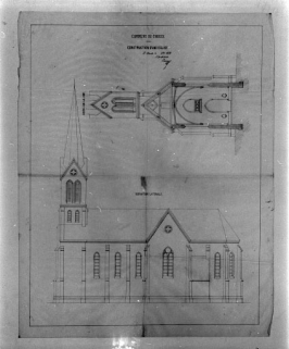 Commune de Choux. Construction d'une église [coupe sur la nef et élévation latérale]. © Région Bourgogne-Franche-Comté, Inventaire du patrimoine