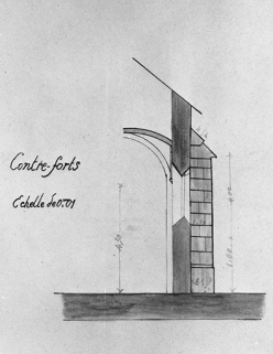 Commune de Haute Molune. Projet de reconstruction d'une partie des voûtes de l'église [détail de l'élévation des contreforts]. © Région Bourgogne-Franche-Comté, Inventaire du patrimoine