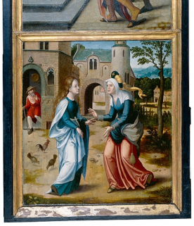 Face interne du volet gauche : la Visitation (après restauration). © Région Bourgogne-Franche-Comté, Inventaire du patrimoine