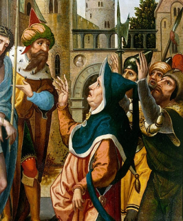 Face interne du volet gauche : Ecce Homo, détail : la femme de Pilate (après restauration). © Région Bourgogne-Franche-Comté, Inventaire du patrimoine