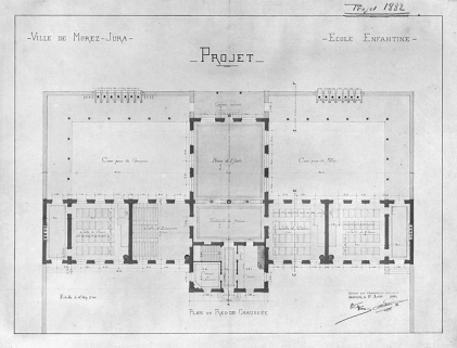Ville de Morez - Jura - Ecole enfantine. Projet. Plan du Rez-de-Chaussée, 1882. © Région Bourgogne-Franche-Comté, Inventaire du patrimoine