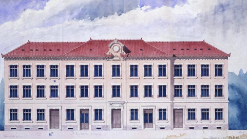 [Projet pour le groupe scolaire du Centre : projet n° 11]. Face latérale principale, 1879. © Région Bourgogne-Franche-Comté, Inventaire du patrimoine