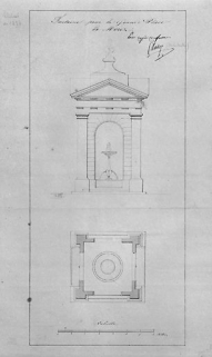 Fontaine pour la Grande Place de Morez [plan et élévation], vers 1836. © Région Bourgogne-Franche-Comté, Inventaire du patrimoine