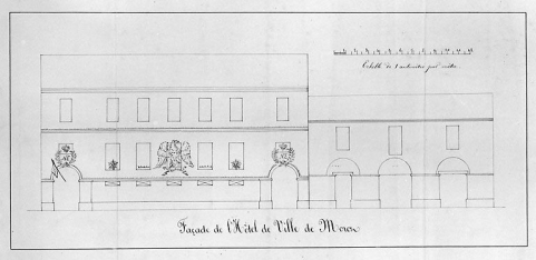 Façade de l'Hôtel de Ville de Morez [projet d'illumination par éclairage au gaz], 1866. © Région Bourgogne-Franche-Comté, Inventaire du patrimoine