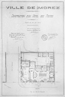 Ville de Morez. Construction d'un Hôtel des Postes. Plan du Rez-de-Chaussée, 1913. © Région Bourgogne-Franche-Comté, Inventaire du patrimoine