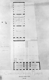 Ecole enfantine. Haut. Plan du Rez-de-Chaussée, 1879. © Région Bourgogne-Franche-Comté, Inventaire du patrimoine