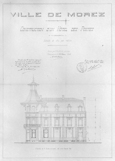 Ville de Morez. Construction d'un Hôtel des Postes. Elévation de la façade principale côté de la Grande Rue, 1913. © Région Bourgogne-Franche-Comté, Inventaire du patrimoine