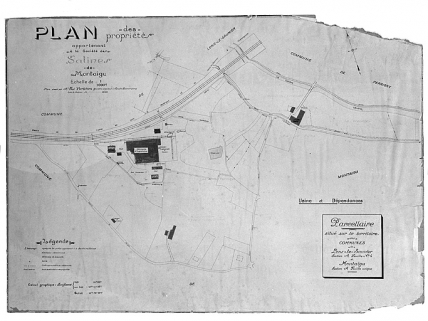 Plan des propriétés appartenant à la société des Salines de Montaigu. Usine et dépendances. © Région Bourgogne-Franche-Comté, Inventaire du patrimoine Plan des propriétés appartenant à la société des Salines de Montaigu. Usine et dépendances. © Région Bourgogne-Franche-Comté, Inventaire du patrimoine