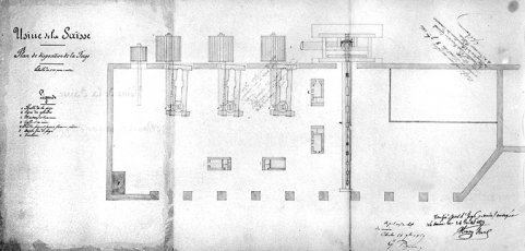 Usine de la Saisse. Plan de disposition de la forge [...]. © Région Bourgogne-Franche-Comté, Inventaire du patrimoine