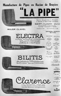 Manufacture de Pipes en Racine de Bruyère "La Pipe" [publicité], milieu des années 1920. © Région Bourgogne-Franche-Comté, Inventaire du patrimoine