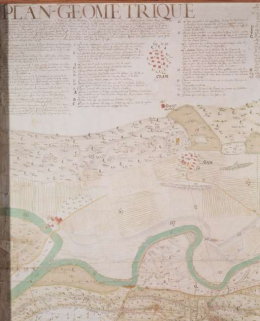 Plan géométrique de la descente faite [...] sur les territoires de Vaudioux et de Siam [...] : détail sur le village de Syam et le site du martinet. © Région Bourgogne-Franche-Comté, Inventaire du patrimoine