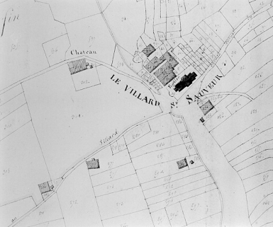 Plan-masse et de situation. Dessin, 1812. Extrait du plan cadastral, section unique, feuille 1, échelle 1:2500. © Région Bourgogne-Franche-Comté, Inventaire du patrimoine