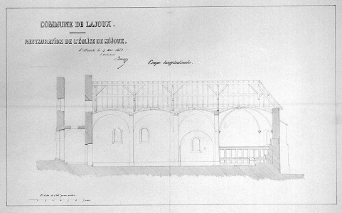 Commune de Lajoux. Restauration de l'église de Mijoux [coupe longitudinale de l'église]. © Région Bourgogne-Franche-Comté, Inventaire du patrimoine