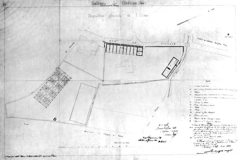 Salines de Grozon (Jura). Disposition générale de l'Usine. © Région Bourgogne-Franche-Comté, Inventaire du patrimoine
