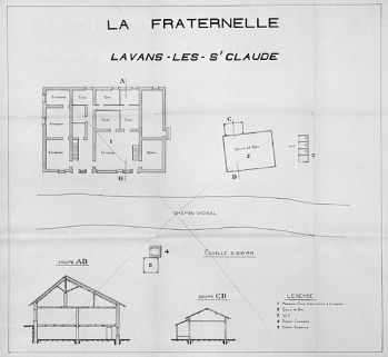 La Fraternelle. Lavans-les-Saint-Claude [plan du rez-de-chaussée et coupe]. © Région Bourgogne-Franche-Comté, Inventaire du patrimoine