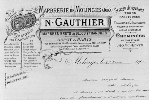 Papier à en-tête de la Marbrerie de Molinges. © Région Bourgogne-Franche-Comté, Inventaire du patrimoine