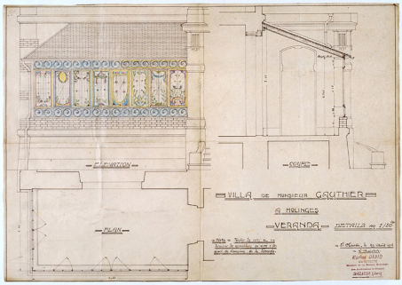 Villa de monsieur Gauthier à Molinges. Véranda. Détails au 1/20ème. © Région Bourgogne-Franche-Comté, Inventaire du patrimoine