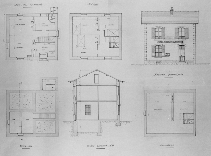 [Projet type : plans, coupe et élévation]. © Région Bourgogne-Franche-Comté, Inventaire du patrimoine