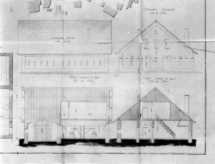 Projet de chalet pour la commune de Vers-en-Montagne [coupes et élévations]. © Région Bourgogne-Franche-Comté, Inventaire du patrimoine