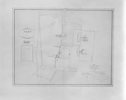 Plan de détail : haut fourneau, feu de forges d'affinerie et de maréchallerie, cylindres, tour à fer et fonte, soufflet, laminoir, four à réverbère, fenderie, marteaux de forges. © Région Bourgogne-Franche-Comté, Inventaire du patrimoine