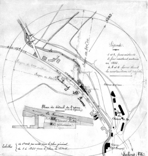 Plan du faubourg Saint Pierre et de l'usine Clément Raton. © Région Bourgogne-Franche-Comté, Inventaire du patrimoine