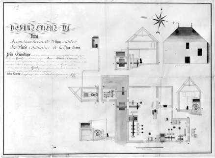 Plan géométrique, tant horizontalement que de coupe, profil, élévation, des forges de Messieurs Girod frères [...]. © Région Bourgogne-Franche-Comté, Inventaire du patrimoine