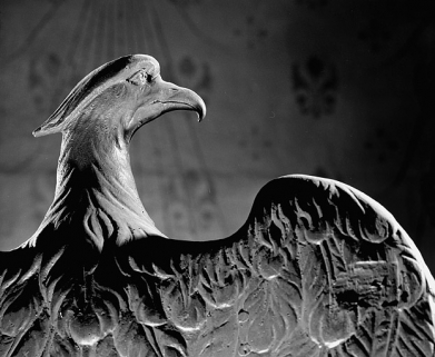 Détail de la tête de l'aigle. © Région Bourgogne-Franche-Comté, Inventaire du patrimoine