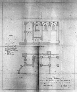 Plan et coupe d'une partie de l'église. © Région Bourgogne-Franche-Comté, Inventaire du patrimoine