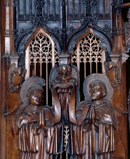 Deuxième jouée haute : saint Romain et saint Lupicin, détail. © Région Bourgogne-Franche-Comté, Inventaire du patrimoine